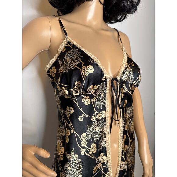 Victoria’s Secret Black Gold Floral Satin Open-Front lace trimTop Slip dress S - Picture 14 of 14